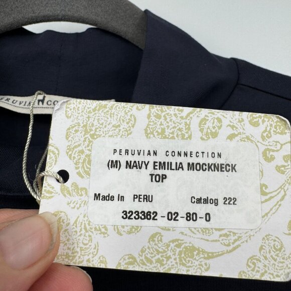 Peruvian Connection Emilia Mockneck Top woman’s size Medium Navy NWT - Picture 5 of 12